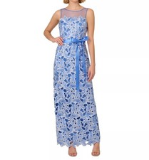 Adrianna Papell Womens Round Neck Tonal Lace Zipper Dress Blue Size 8 Defected