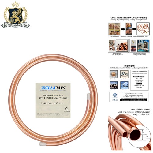 5ft Copper Tubing 1/4" OD x 0.195" ID - Perfect for HVAC & Refrigeration