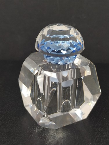 CRYSTAL PERFUME BOTTLE with BLUE LID