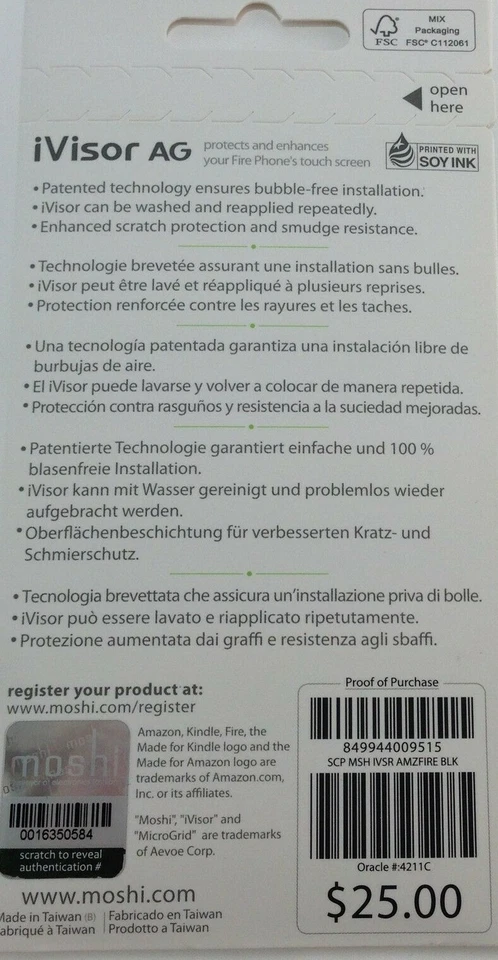 Moshi iVisor AG Screen Protector-Amazon Fire- Bubble Free - NEW - Image 2 of 4