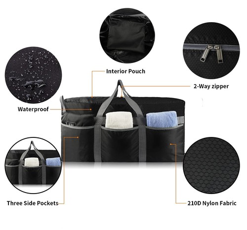 96L Foldable Travel Duffel Bag Lightweight Water-Resistant Weekender Black - Picture 3 of 6