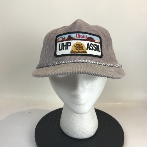 Vtg Utah Highway Patrol Gray Cordaroy Hat Strap Back UHP ASSN. Cable Cap Nissin - Picture 1 of 12
