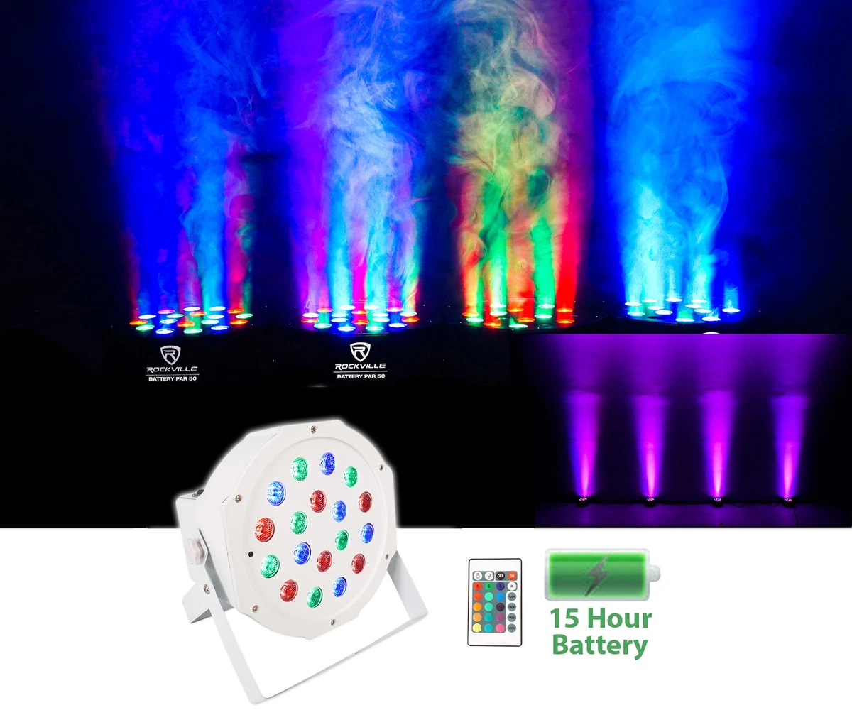 3 Rockville BATTERY PAR 50 White Rechargeable LED DMX DJ Wash Up