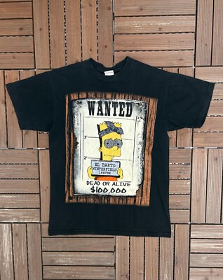 The Simpsons Bart Wanted Dead Or Alive Vintage Black T-Shirt Tee Size Medium