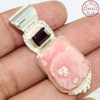 Solid 925 Sterling Silver Rhodochrosite, Garnet Jewelry Pendant 1.75 Ah462 Solid 925 Sterling Silver Rhodochrosite, Garnet Jewelry Pendant 1.75 Ah462