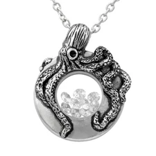 OCTOPUS FLOATING CHARM WITH Clear Crystals Necklace BY CONTROSE