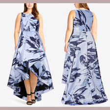 NWT $299 Adrianna Papell [ PLUS 16W ] Floral Jacquard High-Low Gown Blue #Q137