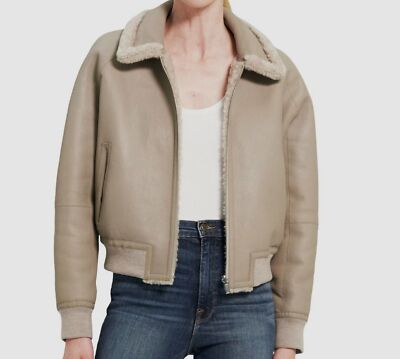 $2495 Theory Women's Beige Reversible Shearling Leather Bomber