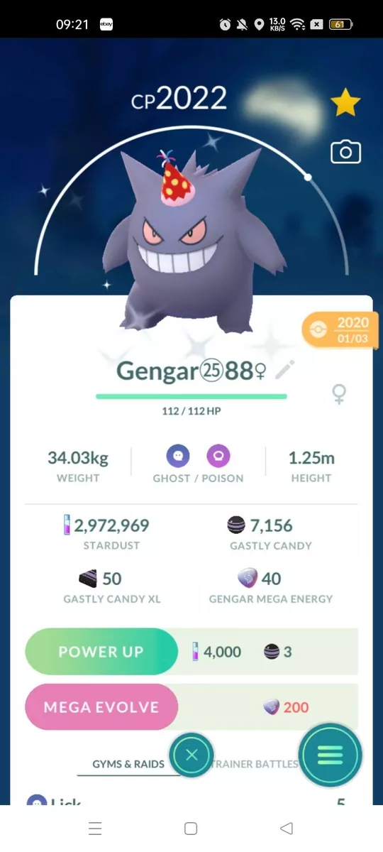 Shiny Gengar ( Party Hat ) Pokemon Trade Go