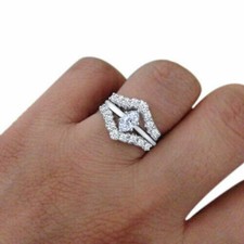 1Ct White Marquise  Round Cut CZ Wedding Ring Set In Solid 925 Sterling Silver