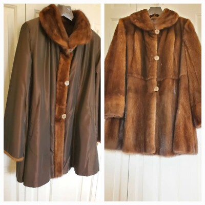 NEW FIO ALTAMODA ITALY Real Natural Brown MINK FUR reversible M - L Coat Шуба