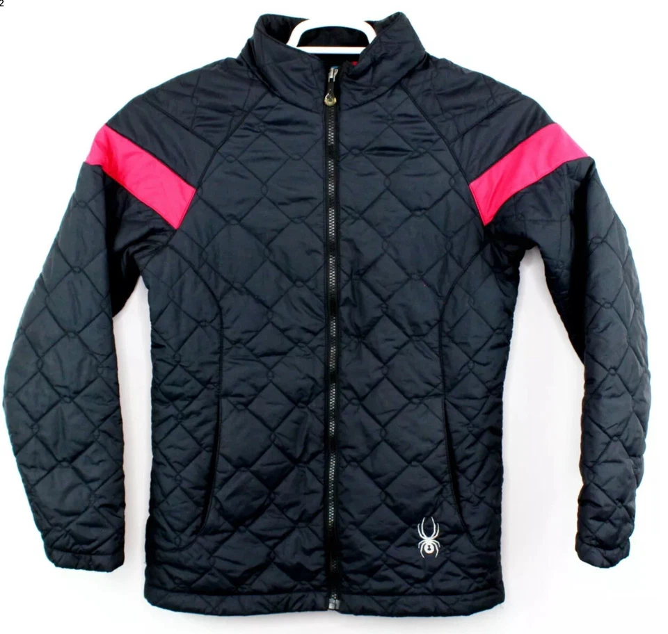Spyder Kids XL Girls Jacket Zip Up Long Sleeves Coat Black Pink - Image 3 of 4