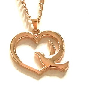 Authentic Dove Necklace Heart Pendant Peace Love Israel Holy Spirit Rose Gold Plated 20"