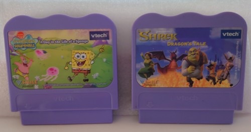 2 VTech Vsmile games Shrek Dragon's Tale SpongeBob Day cleaned tested &work fine