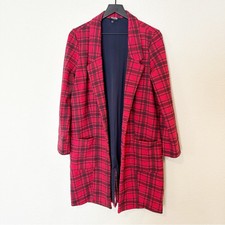 Lularoe Supply Wendy Jacket Long Overcoat Open Front Red Plaid Size Small