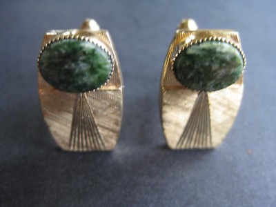 Vintage Jade Saw Tooth Bezel P.R.K. 1/20 12K GF Art Deco Bullet Toggle Cufflink