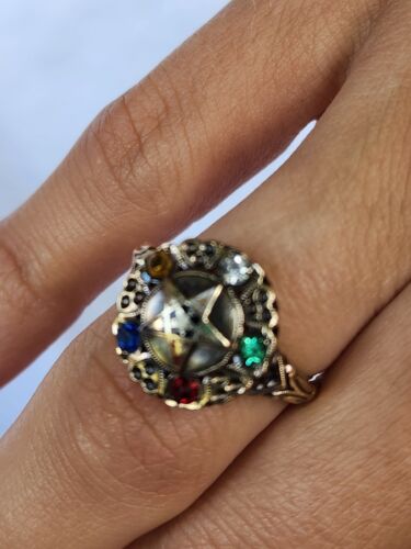 14 Karat Gold Multi Edelstein Damen Freimaurer Östlicher Sternring Vintage Gr. 6,75 - Bild 10 von 14