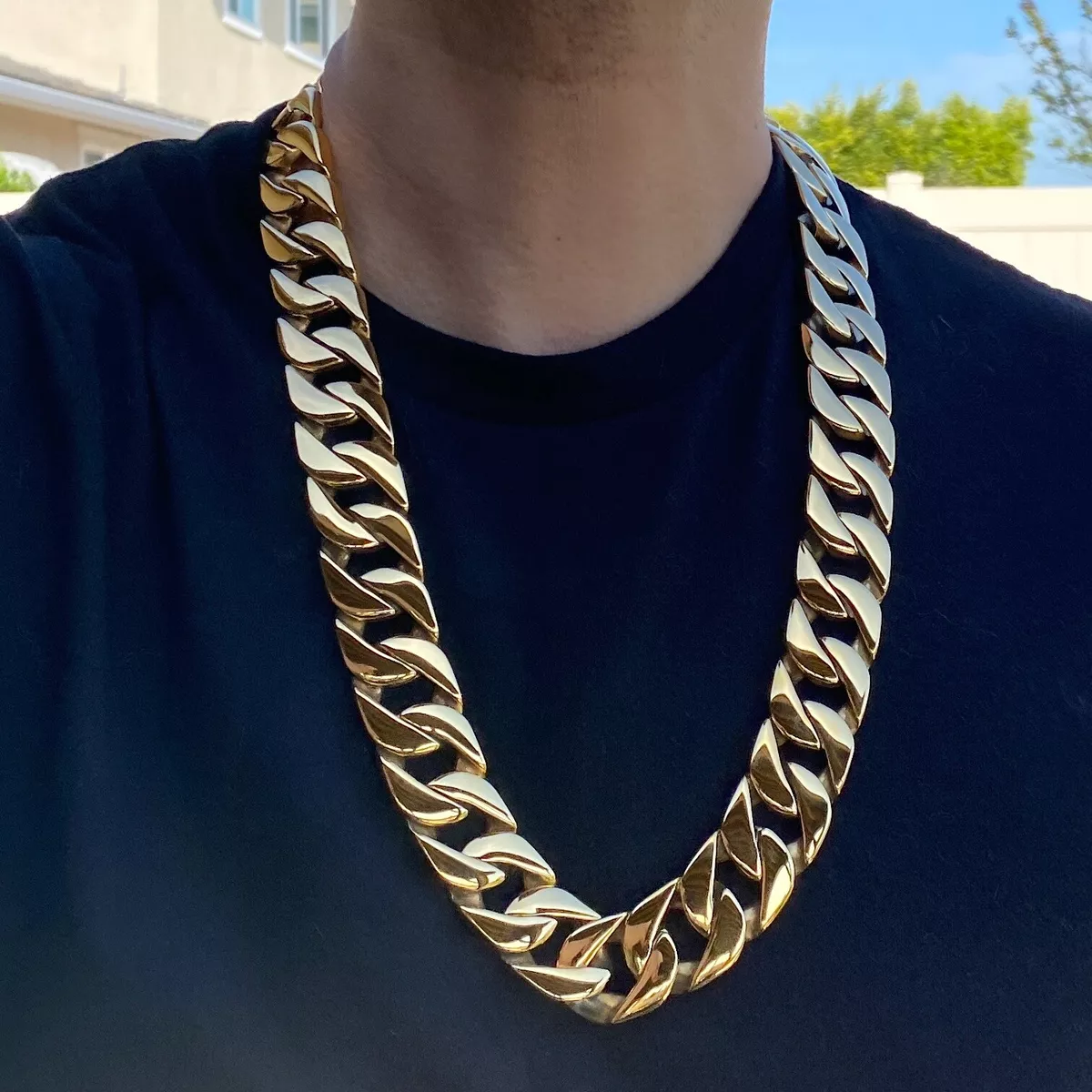 Huge Cuban Link Chain 316L Stainless Steel Gold Plated 25MM Thick 28  Necklace