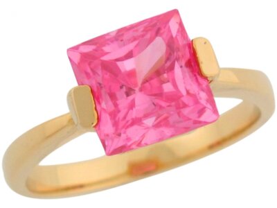 10k oder 14k Echt Gold Rosa Quadrat CZ Solitär Simuliert Oktober Geburtsstein Ring