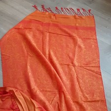 Pashmina orange silk blend wrap paisley design fringed Boho decorative