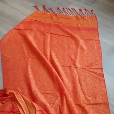 Pashmina orange silk blend wrap paisley design fringed Boho decorative 
