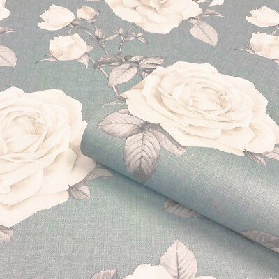 Belgravia Teal/Creme 9763 Rosa Floral Tapete Großdruck Rosen
