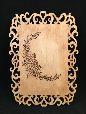 Flower Moon - Handmade - Wood Burned Wall Plaque Picture - 7'' x 5''