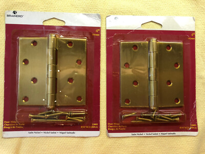 2 Brainerd 4  Solid Brass Door Hinge Satin Nickel 33001 New Old Stock