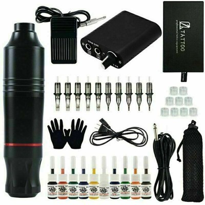 Complete Tattoo Pen Kit Professional Javelin Machine Starter Set GUN 10 Ink+Cups