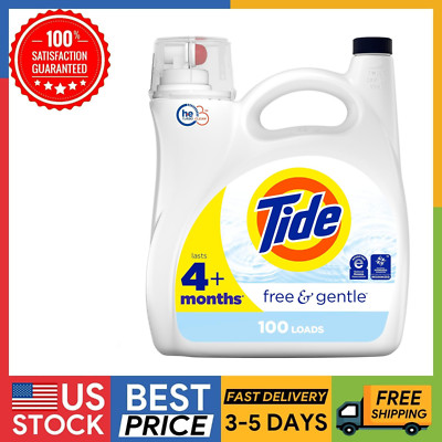 Tide Free & Gentle Laundry Detergent Liquid, HE Compatible, 100 Loads, 132 fl oz