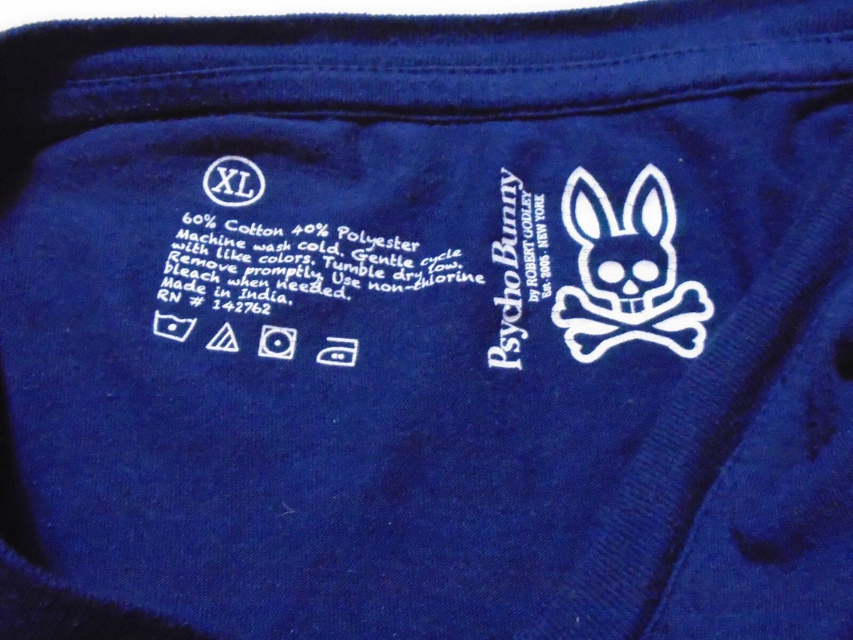 Psycho Bunny T-Shirt V Neck Bunny Cross Bones Logo Blue Mens XL View 4