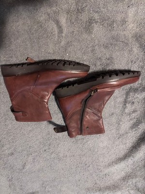 Womens Ankle Boots 39 Brown Leather Side Zip Lug Sole Casual Low Heel  Comfort | eBay