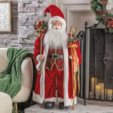 3.5-Foot Traditional Santa Claus Statue with Staff & Gift Sack for Holiday Decor