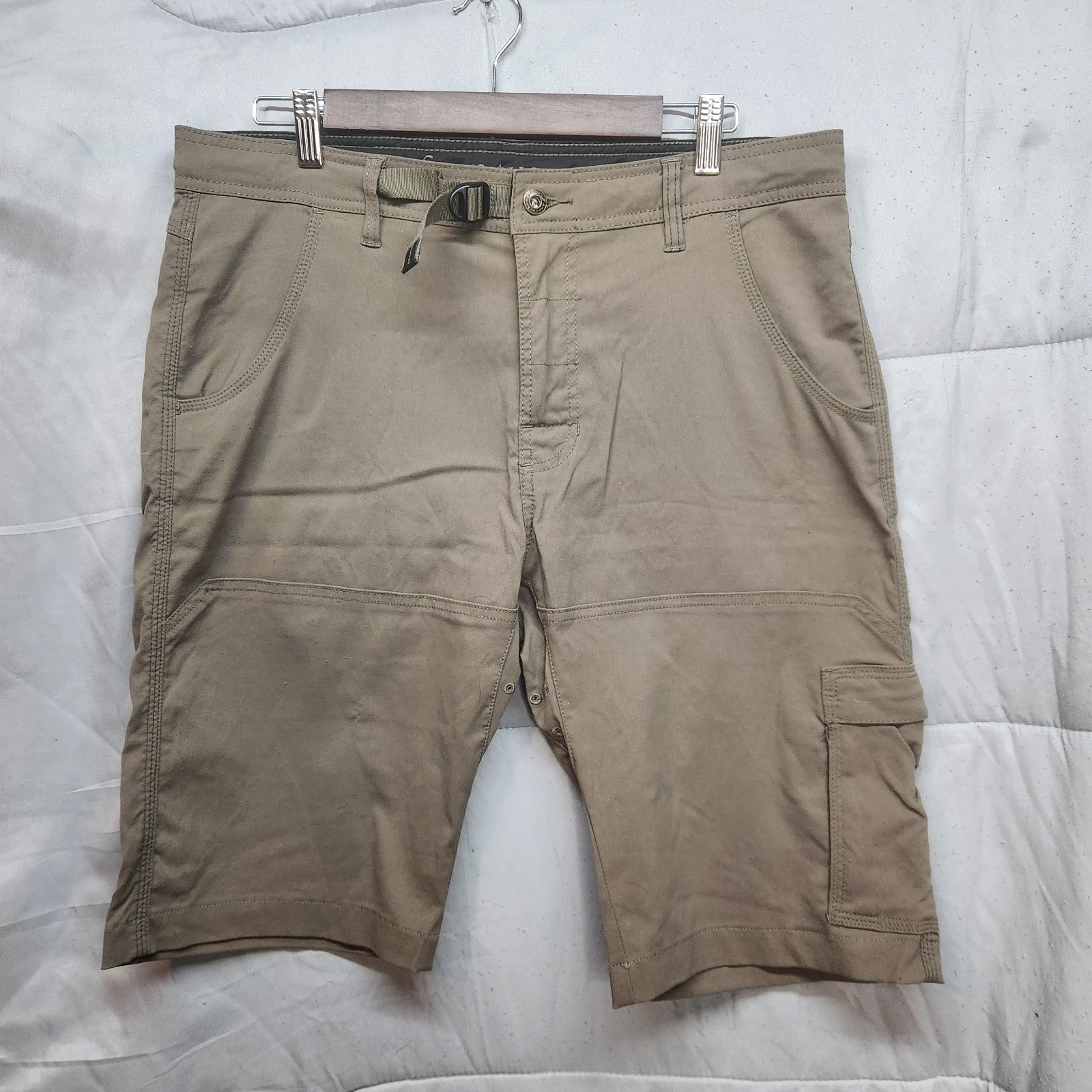 Prana Zion II Shorts Mens 35 Tan Khaki Cargo Stretch Belted Hiking Outdoor