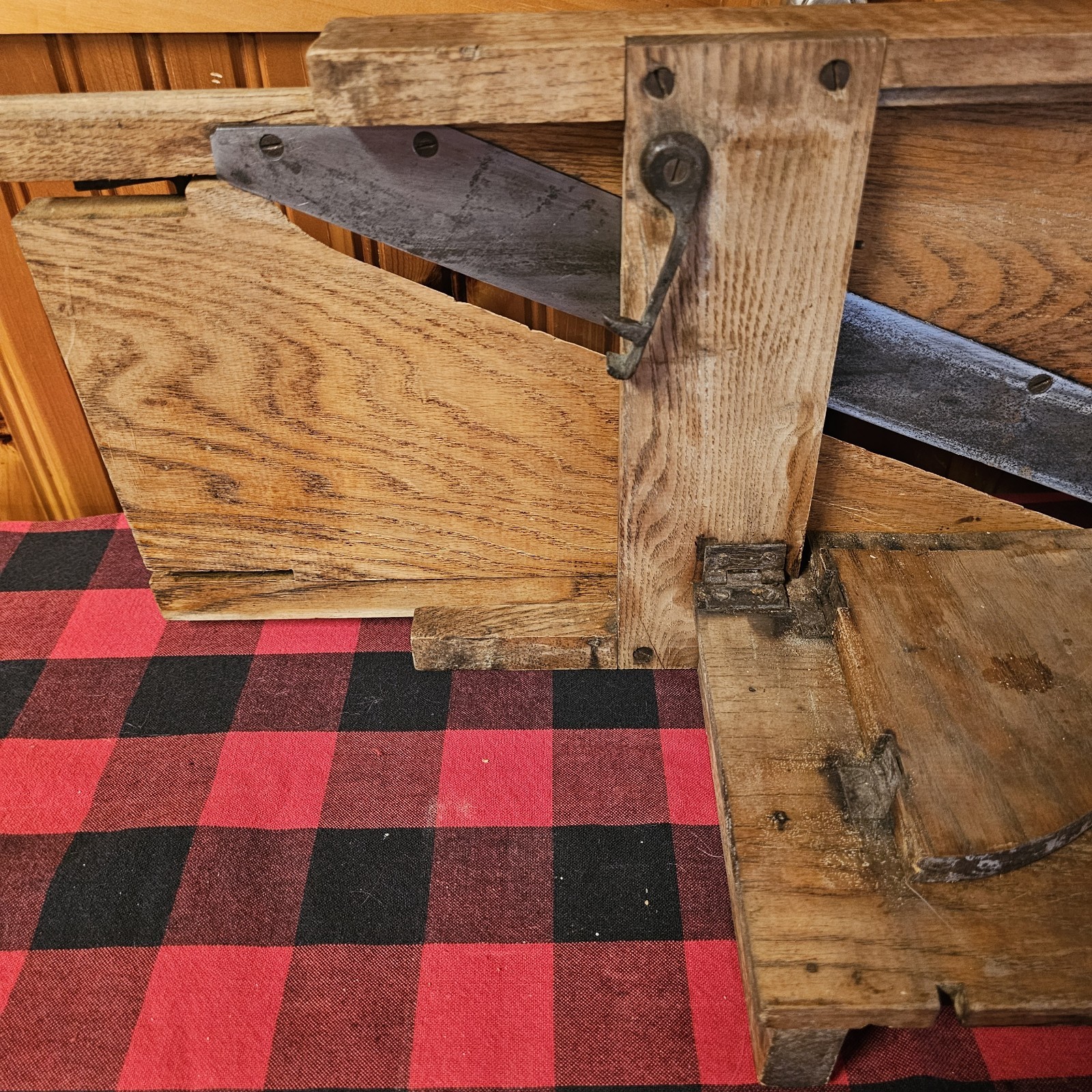 Antique C 1890 Arcadia Food Slicer Kitchen Tool  Cast Iron & Oak Wood Primitive 