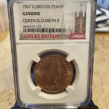 1967 1P Great Britain Large Penny Coin NGC Genuine Certified