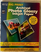 Archival Photo Glossy Inkjet Paper RITZ Big Print 8 1/2 x 11" NEW