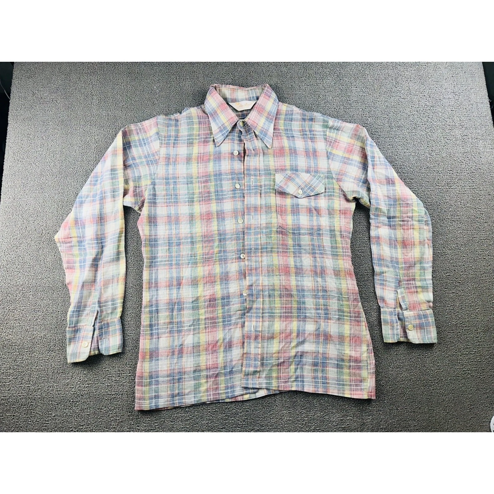 Vintage Palm Beach Sportswear Shirt Men M Multi Color Plaid USA Made Travel