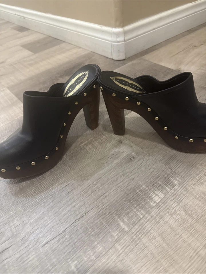 Женские черные кожаные сабо на деревянном каблуке на платформе Elie Tahari Savanna 38,5/7,5 - Изображение 2 из 4