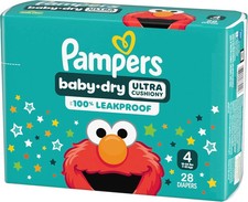 Pampers Diapers - Baby Dry - Size 4, 28 Count, Absorbent Free Shipping