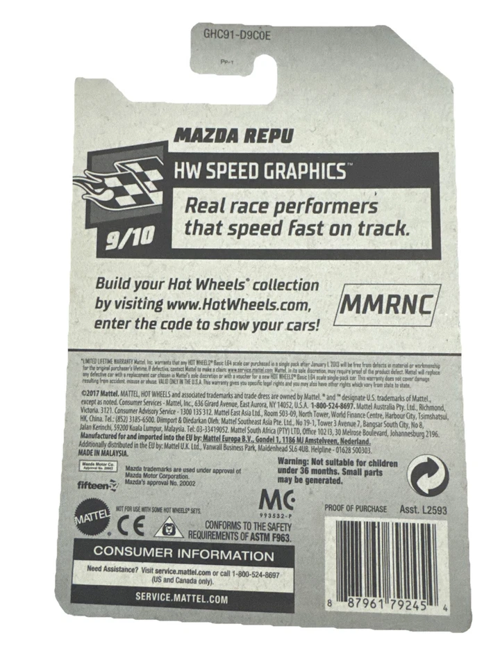 Hot Wheels #93 HW 2020 gráficos de velocidad 9/10 MAZDA REPU gris con radios St8 negros Foto 4 de 4