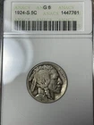 1924-S ANACS G6 Buffalo Nickel 5c, Semi-Key Date, Vintage Soapbox, Nice Original