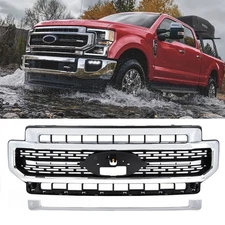 For 2020-2022 Ford F-250 F-350 Front Bumper Grille Assembly Grill  Chrome+Black