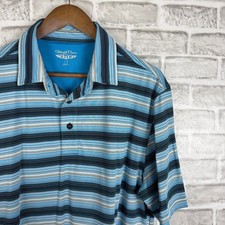 Straight Down Mens Golf Polo Shirt Large Blue Striped Short Sleeve Performance