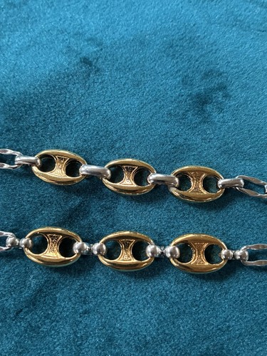 Vintage Vendome Two Tone Necklace Mariner Coffee Bean Link Silver Gold Tone 22" - Picture 4 of 6