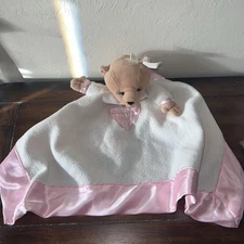 Vtg Kids II Bear Puppet Lovey Pink Satin Security Blanket White I Love You 18"