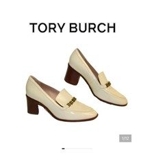 Tory Burch Gemini Link Womens 6.5 M Ivory Patent Leather Loafers Heels