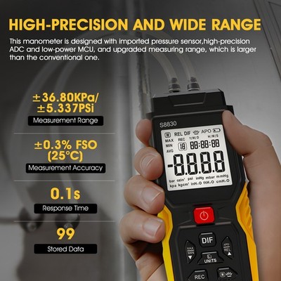 Digitales Manometer Luftdruckmesser HVAC Gasdifferenzdruckmessgerät 12unit 2port