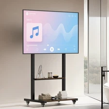 Universal 40-86 Inch Height Adjustable Rolling TV Stand with Wheels, 2 Shelves