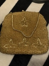 Vintage1950 Glass Bead Bag , Gold , Snap Latch, Inside Is Perfect